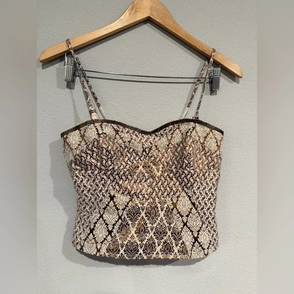 Free People Geometric Lace Tank Top - Brown and Cream